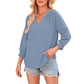 ✨ 50% OFF NOW! 🌸 Women's Casual V-Neck Lantern Sleeve Top – Hollow-Out Detail, Smocked Cuffs & Breathable Texture