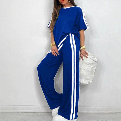 Women's Striped Top & Wide-Leg Pants Set