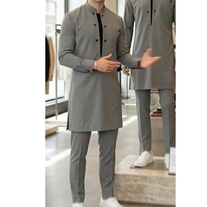 Men's Modern Mandarin Collar Tunic and Pants Set