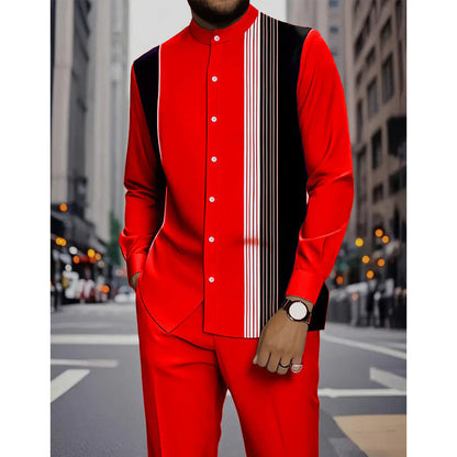 Men's Striped Shirt & Pants 2-Piece Set