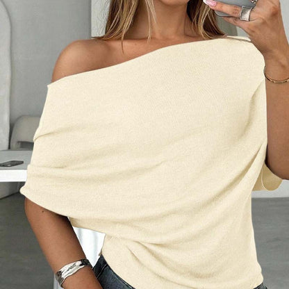 👚 Women's Asymmetrical Off-Shoulder Batwing Top – Chic Drama & Soft Comfort 🦇✨