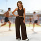 Women's Halter Neck Crop Top and Wide Leg Pants Set