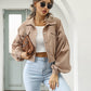 Women's Cropped Corduroy Jacket with Balloon Sleeves
