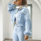 Women's Cropped Corduroy Jacket with Balloon Sleeves