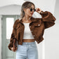 Women's Cropped Corduroy Jacket with Balloon Sleeves