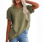 Women's Casual V-Neck Waffle Knit Patchwork T-Shirt