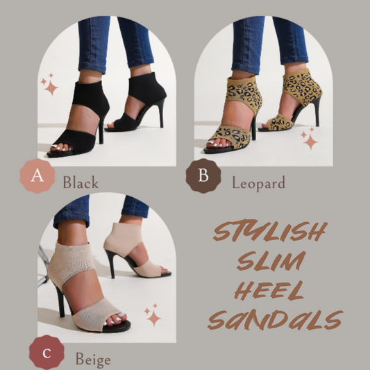👠 50% OFF NOW! 🐆 Women's Stylish Slim Heel Sandals – Open-Toe, Elasticized Upper & No Instep Snagging ✨