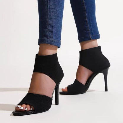 👠 50% OFF NOW! 🐆 Women's Stylish Slim Heel Sandals – Open-Toe, Elasticized Upper & No Instep Snagging ✨