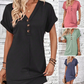 Women's Fashion Hundred Solid Color Button V Neck Roll Sleeve Dresses