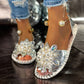 🎁New Arrival 30% OFF💥 Faux Pearl & Crystal Embellished Flat Sandals