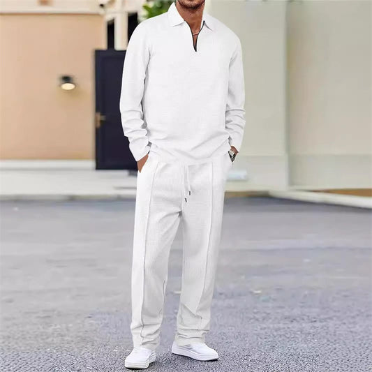 👔 LIMITED-TIME 50% OFF! ✨ Men's Sweatshirt & Pants Set – Waffle Knit, Quarter-Zip, Relaxed Fit, Loungewear ✨