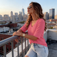 Women's V-Neck Cuffed Sleeve Ribbed T-Shirt