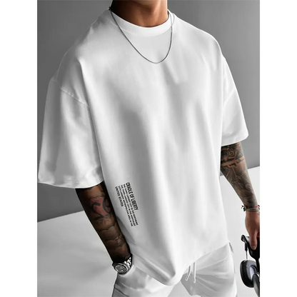 ✨ Men's Loose Fit Short Sleeve Shirt – Premium Cotton Blend, Urban Graphic Print & Oversized Casual Style🏙️