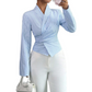 Women's V-Neck Long Sleeve Striped Wrap Blouse