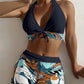 Leaf Print Halter V-Neck Two-Piece Swimsuit