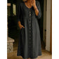 Women's Casual V-Neck Button-Down Linen Midi Dress