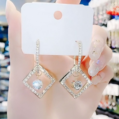 Sparkling Geometric Diamond Dangle Earrings