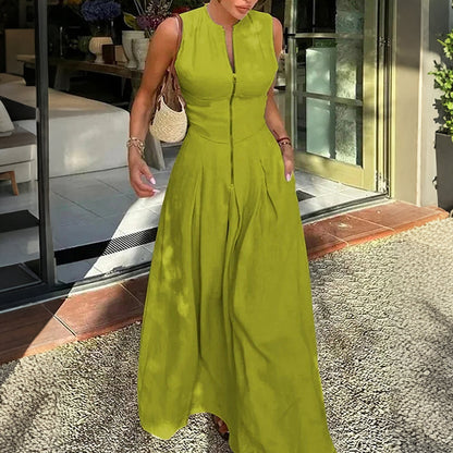 👗 50% OFF NOW! 🥳 Sleeveless Zip-Front A-Line Maxi Dress – Flowy & lightweight – Perfect for summer parties or casual elegance – chic and comfortable 🌸✨