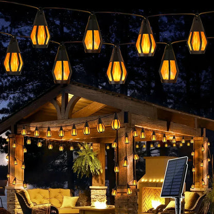 📢📢30% OFF !! ⏰New IP65 Solar LED String Lights, flame-style, waterproof, for outdoor use, with sensor, for gardens, courtyards and camping, 360° beam angle