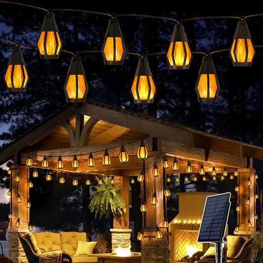 📢📢30% OFF !! ⏰New IP65 Solar LED String Lights, flame-style, waterproof, for outdoor use, with sensor, for gardens, courtyards and camping, 360° beam angle