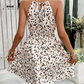 🎨 50% OFF NOW! 👗 Abstract Print Halter Neck A-Line Dress – Smocked Waist, Flowy Skirt & Adjustable Back Tie ✨