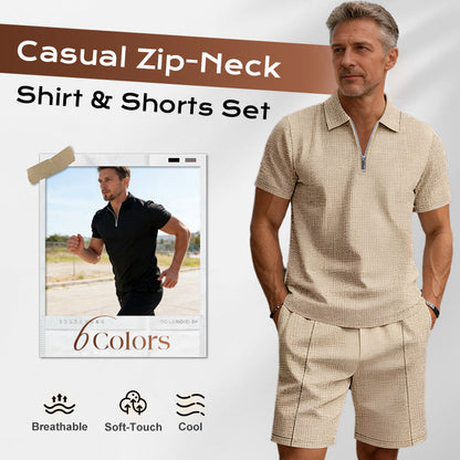 📢📢30% OFF !! ⏰Summer Casual Zip-Neck Shirt & Shorts Set
