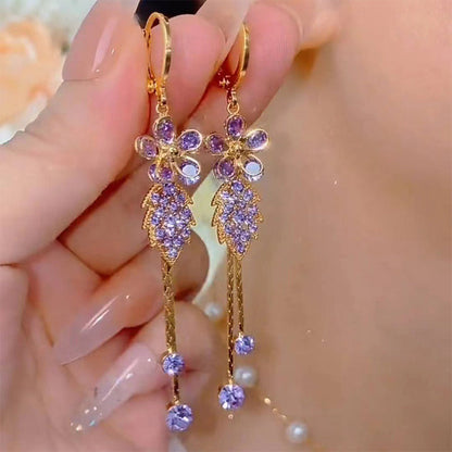 Synthetic Diamond Floral Tassel Earrings