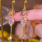 Synthetic Diamond Floral Tassel Earrings