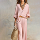 🌸 LIMITED-TIME 50% OFF! 👚 Women's V-Neck Top & Wide-Leg Pants Set – Chic, Coordinated & Breezy 👖