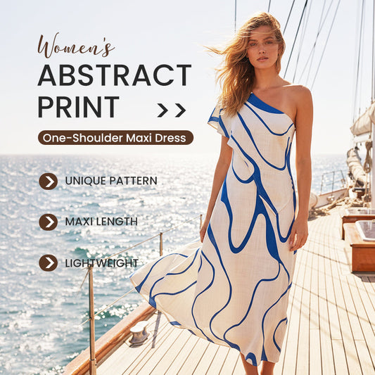 📢📢30% OFF !! ⏰Women's Abstract Print One-Shoulder Maxi Dress