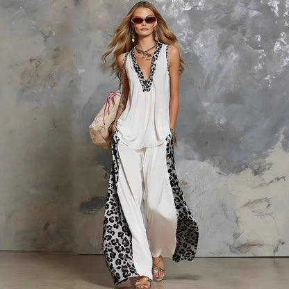 📢📢40% OFF !! ⏰Women's Casual Leopard Panel 2-Piece Set