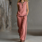 ✨New Arrivals & Best Sellers👖Women's Contrast Trim Sleeveless Top & Wide-Leg Pants Set Elegant 2 Piece Matching Outfit Daily Vacation Casual Wear