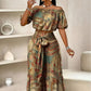 🌸 LIMITED-TIME 50% OFF! 👗 Printed Off-Shoulder 2-Piece Set – Puff Sleeve Top & High-Waist Pants 🌺