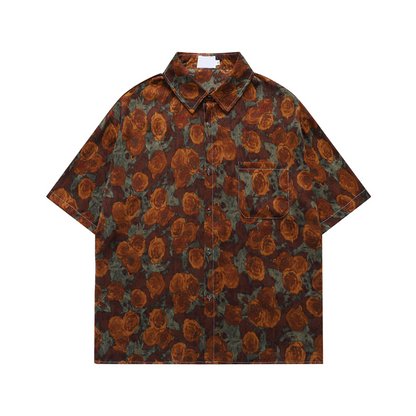 Vintage Casual Floral Print Short Sleeve Shirt