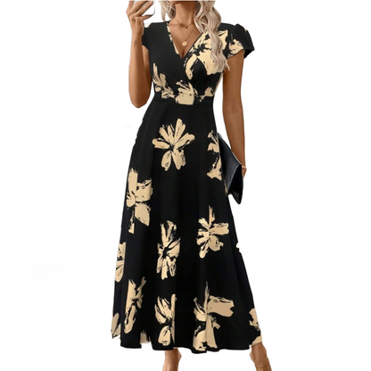👗Women's Casual Printed V-Neck Ruffle Dress🌺