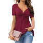 Women's Short Sleeve V-Neck Twist Front Tunic Top