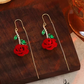 Red Rose Threader Earrings with Crystal Stem