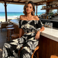 Women's Tropical Leaf Print Off-Shoulder Two-Piece Set