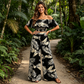 Women's Tropical Leaf Print Off-Shoulder Two-Piece Set