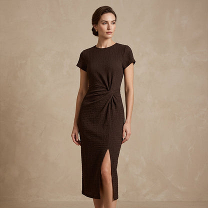 Elegant Twist-Front Waist-Cinching Slit Dress