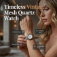 Vintage-Style Quartz Watch with Mesh Strap