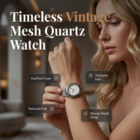 Vintage-Style Quartz Watch with Mesh Strap