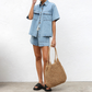 👕 LIMITED-TIME 50% OFF! ✨ Denim Shirt & Shorts Set – Relaxed Fit, Drawstring Waist, 2-Piece 🧵