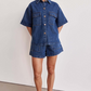 👕 LIMITED-TIME 50% OFF! ✨ Denim Shirt & Shorts Set – Relaxed Fit, Drawstring Waist, 2-Piece 🧵