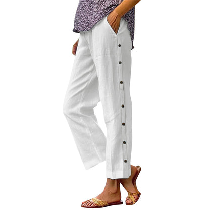 ⏰🔥LIMITED TIME 50% OFF! 👖 Casual Solid-Color Loose-Fit Cropped Pants with Side Buttons – Comfy, Breathable & Effortlessly Chic ✨💃