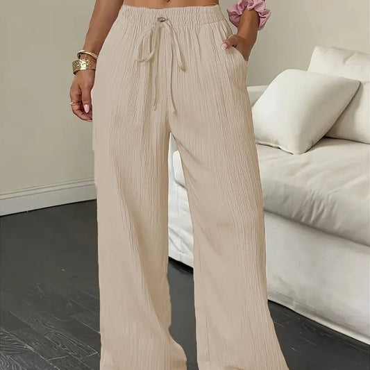 📢📢40% OFF !! ⏰Women's Solid Color Crinkle Wide Leg Pants