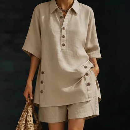 Women's 2-Piece Set – Relaxed Fit, Polo Collar, Summer