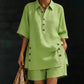 Women's 2-Piece Set – Relaxed Fit, Polo Collar, Summer