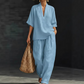 🎉 LIMITED TIME 50% OFF! 👚 Women's Casual V-Neck Top & Wide-Leg Trousers Set – Soft & Breathable for Summer, Work or Resort 🌸