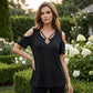 Women's Cold Shoulder V-Neck Top with Ring Detail